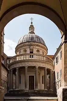 The Tempietto (towards 1502–1510) in a narrow courtyard of the San Pietro in Montorio from Rome