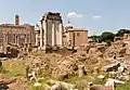 The most prominent feature of the ruins that were once the Temple of Vesta is the hearth.