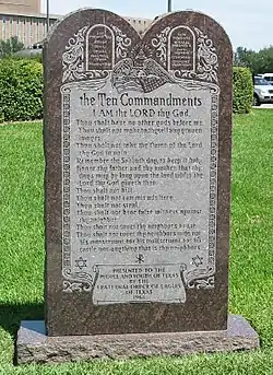 The Ten Commandments on a monument on the grounds of the Texas State Capitol