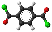 Ball-and-stick model of the terephthaloyl chloride molecule