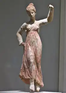 Ancient Greek terracotta statuette of a dancing maenad, 3rd century BC, from  Taranto. Metropolitan Museum of Art, New York.