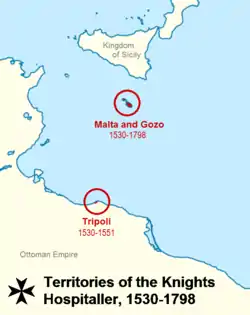 Map of Hospitaller Tripoli in relation to Hospitaller Malta