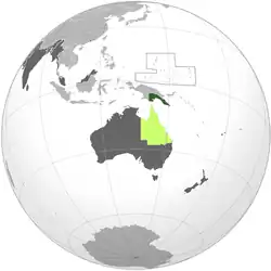 Green: Territory of PapuaLight green: Queensland (annexed Papua in 1883)Dark grey: Other British possessions