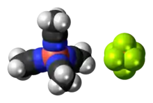 Space-filling models of the component ions of tetrakis(acetonitrile)copper(I) hexafluorophosphate