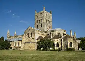 Tewkesbury Abbey in the town of Tewkesbury which the district is named after and governed from