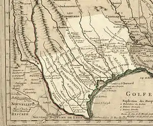 Image 13Texas in 1718, Guillaume de L'Isle map, approximate state area highlighted, northern boundary was indefinite. (from History of Texas)