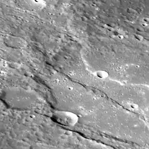 Oblique view of southern Thākur crater