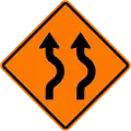 Diverted traffic, first to right, 2 lanes