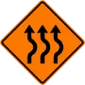 Diverted traffic, first to right, 3 lanes