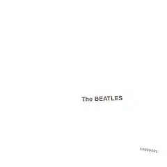 A mostly plain white album cover, with the words "the Beatles" towards the center and a serial number towards the lower right corner