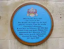 The blue plaque outside The Eagle pub on Bene't Street