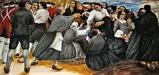 Panel 4 – 1755 – The Deportation. The Acadians had refused to take the oath of unconditional allegiance to the King of England. They were dispossessed of all their property and exiled.