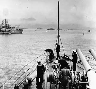 HMIS Sutlej leaves Hong Kong for Japan as part of the Allied forces of occupation.