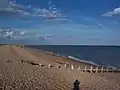 The beach at high tide looking towards Dungeness