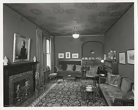 Stenciling in Blue Room of The Deanery (1908–09), Bryn Mawr College, Bryn Mawr, Pennsylvania.