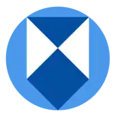 Royal blue and white shield in a mid-blue circle