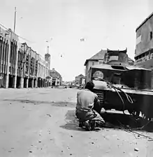 Indian soldier takes cover, Battle of Surabaya