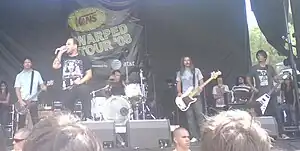 The Bronx performing on the Warped Tour in Chula Vista, California on August 14, 2008. Left to right: Joby J. Ford, Matt Caughthran, Jorma Vik, Brad Magers, and Ken Horne.