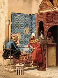 Image 5Chess game between Tha'ālibī and Bakhazari, 1896 painting by Ludwig Deutsch (from History of chess)