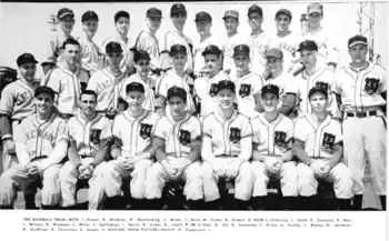 "A team photograph of the 1954 University of Cincinnati baseball team."