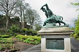 E. B. Stephens' statue The "Deer Stalker", Northernhay Gardens, Exeter. In the left background is Stephens' statue of William Courtenay, 11th Earl of Devon