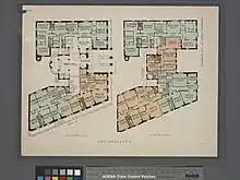 Historical floor plan of the upper stories, showing the arrangement of the apartments