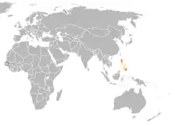 Map indicating locations of The Gambia and Philippines