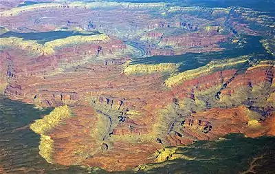 Explorers Monument centered near bottom within meander. From airliner.