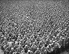 A crowd of German prisoners taken by the British Fourth Army in the Battle of Amiens, near Abbeville