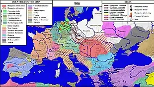 Hungarian invasion of Europe 906, map