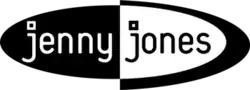 A logo for the American talk show The Jenny Jones Show, featuring a black and white oval with inverted text displaying the show's title.