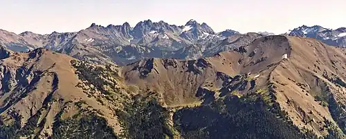 Mount Johnson and The Needles seen from Elk Mountain