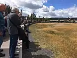 Spectators gathering to watch the geyser at Yellowstone National Park, 2019