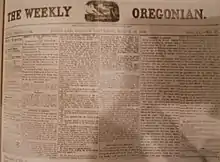 The Weekly Oregonian front page on March 19, 1859