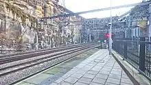 The view from the end of platform 6 looking along the cutting at Liverpool Lime Street.