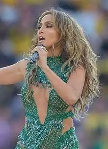 Jennifer Lopez singing onstage