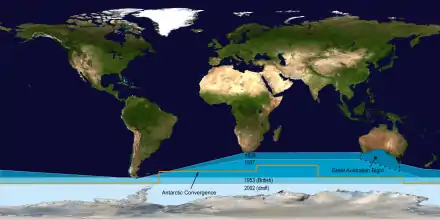 Image 4The International Hydrographic Organization's delineation of the "Southern Ocean" has moved steadily southwards since the original 1928 edition of its Limits of Oceans and Seas. (from Southern Ocean)