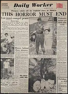 A Daily Worker article exposing newly uncovered images of British atrocities involving headhunting during the Malayan Emergency