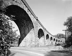 Curving, multi-arched bridge