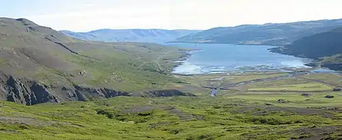 A view down to Þorskafjörður from Þorskafjarðarheiði.