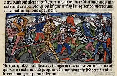 Chronica Hungarorum, Thuróczy chronicle, Hungarian campaign, Bulgaria, Bulgarians, battle, fight, sword, armor, soldiers, medieval, Hungarian chronicle, book, illustration, history