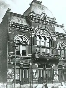 The original architectural facade of Tibbits Opera House