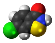 Space-filling model of the ticlatone molecule