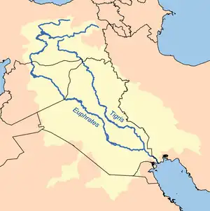 A map of the Tigris and Euphrates rivers, between which the buffer zone is established.