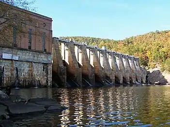 Falls Dam separates Falls Reservoir and Lake Tillery.