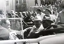 Josip Tito and Nikita Khrushchev in Skopje one month after the earthquake.