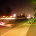 The traffic on this street leaves brilliant streaks due to the low shutter speed of the camera and the cars' relatively fast speed.