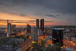 Maakri (2012) with its high-rises (from left to right): Radisson Blu Sky Hotel, SEB Estonia headquarters, Maakri 36, Swissôtel Tallinn and Nordea Estonia headquarters.