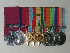 A group of eight military medals.