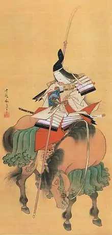 The onna-musha Tomoe Gozen on horseback with a naginata.